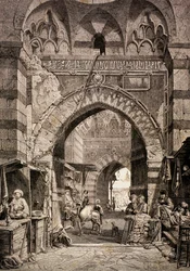 Entrada al zoco Khan el-Khalili en El Cairo, en el siglo XIX, de 
